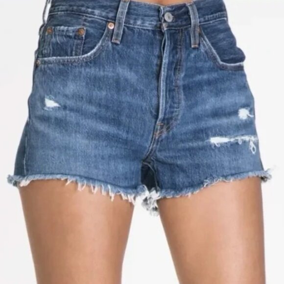 LEVI'S Destroyed 501 Jean Shorts in Sansome Muse Boho Casual Western - Size 28 - Picture 1 of 13